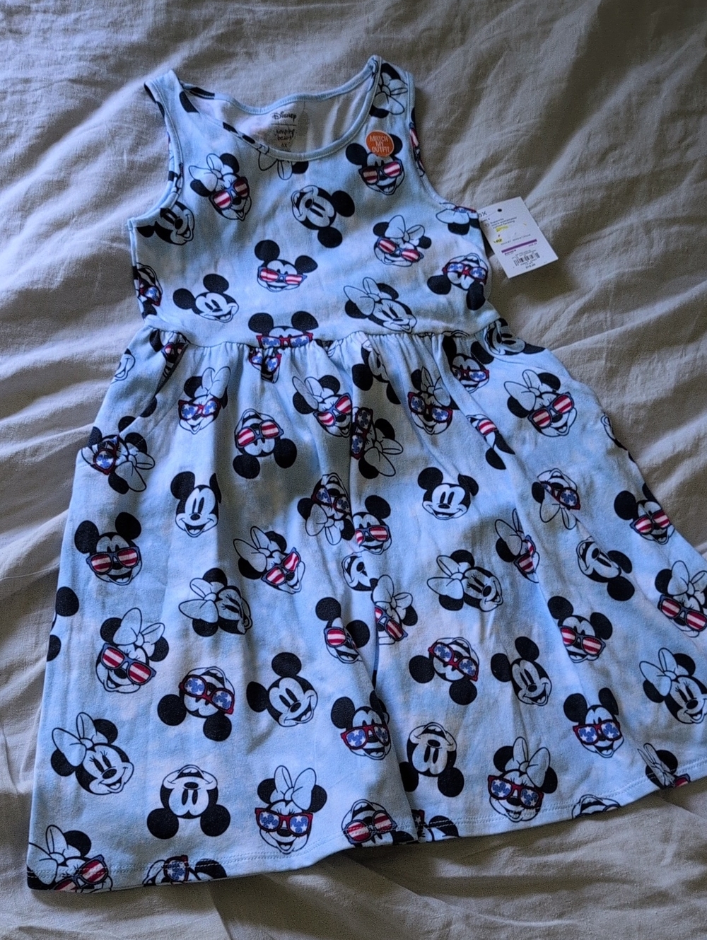 Disney Light Blue Sleeveless Minnie & Mickey Print Dress